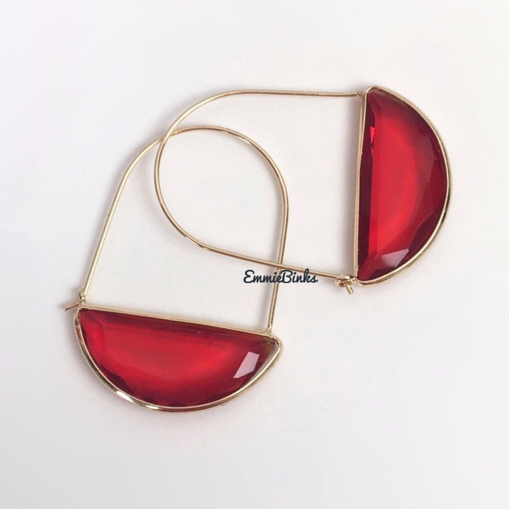 ✨3for$38 New Red Anthro Glass Crescent Hoop Earrings -Glass Dangle Earring Hoops - Picture 1 of 16